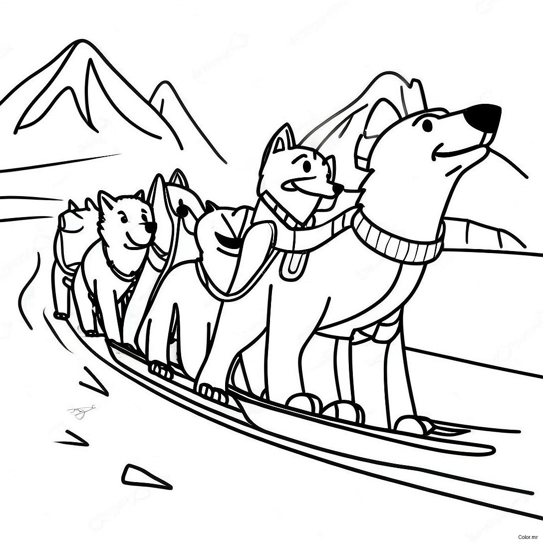 Sled Dog Team Racing Downhill Coloring Page 60496 50190