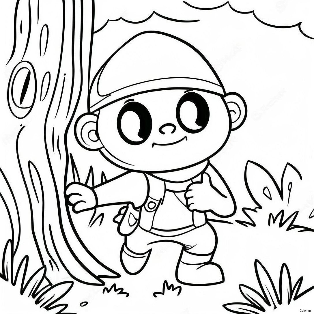 Sneaky Robber Hiding Behind A Tree Coloring Page 73435 60625