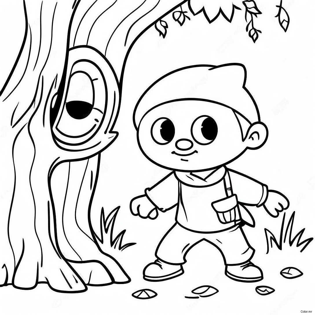 Sneaky Robber Hiding Behind A Tree Coloring Page 73435 60627