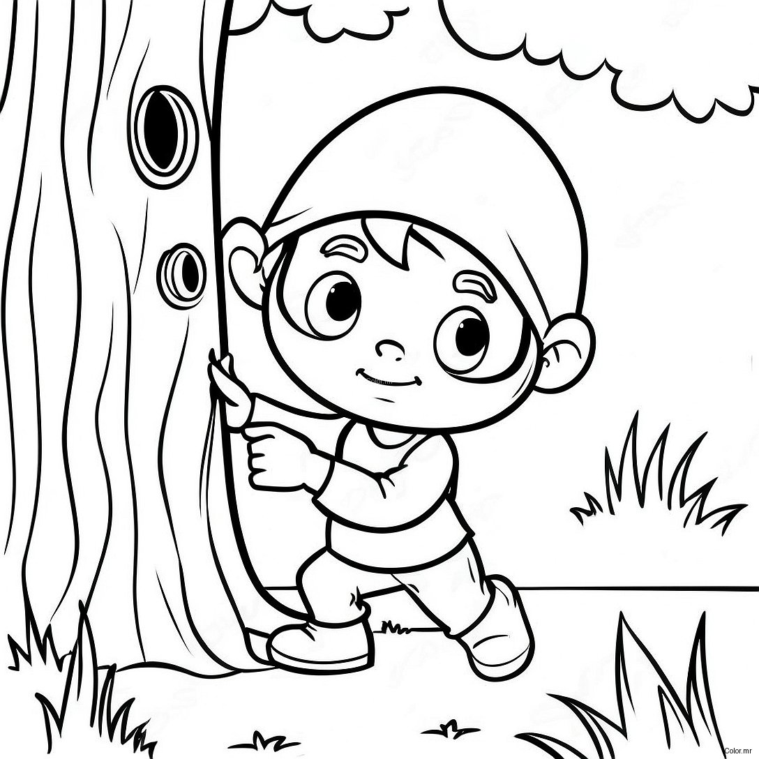 Sneaky Robber Hiding Behind A Tree Coloring Page 73435 60628