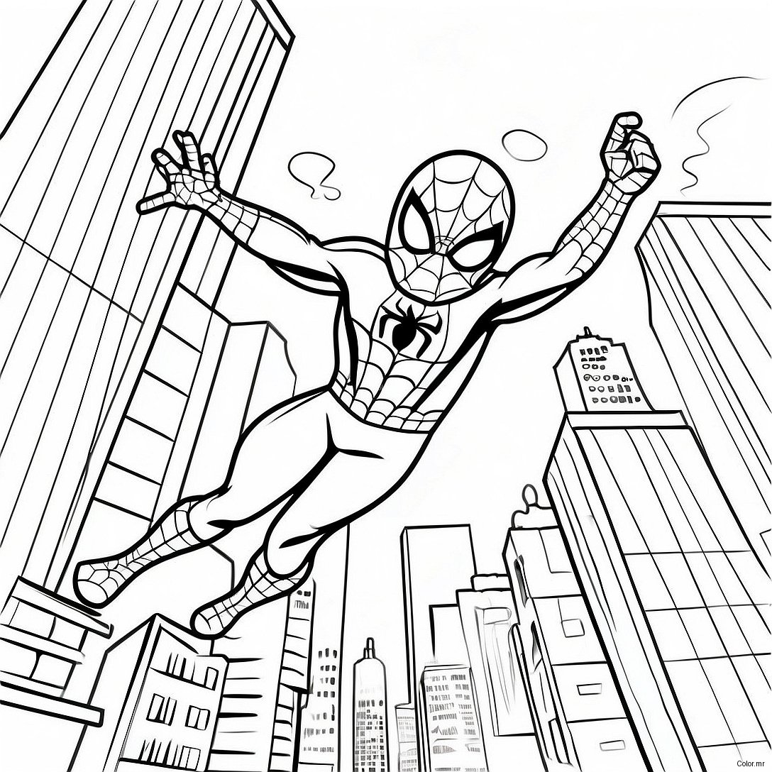 Spider Man Swinging Through City Coloring Page 26117 23966
