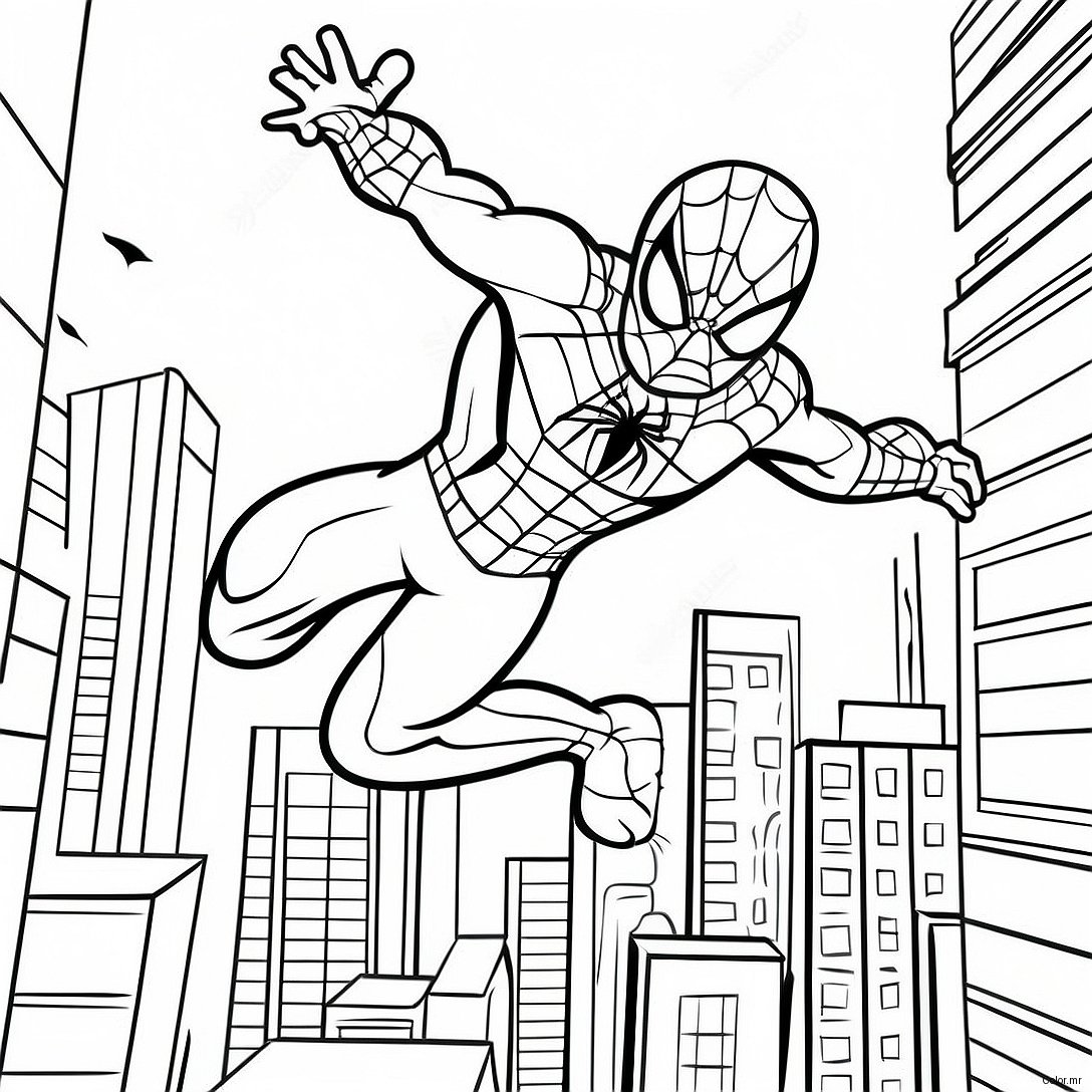 Spider Man Swinging Through City Coloring Page 32702 17041