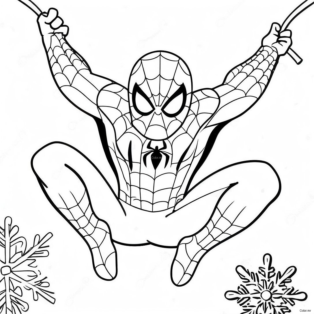Spider Man Swinging Through Snowflakes Coloring Page 40729 33738