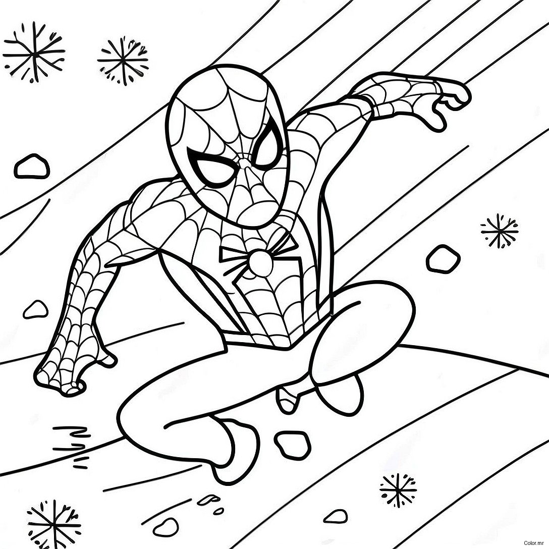 Spider Man Swinging Through Snowflakes Coloring Page 40729 33740