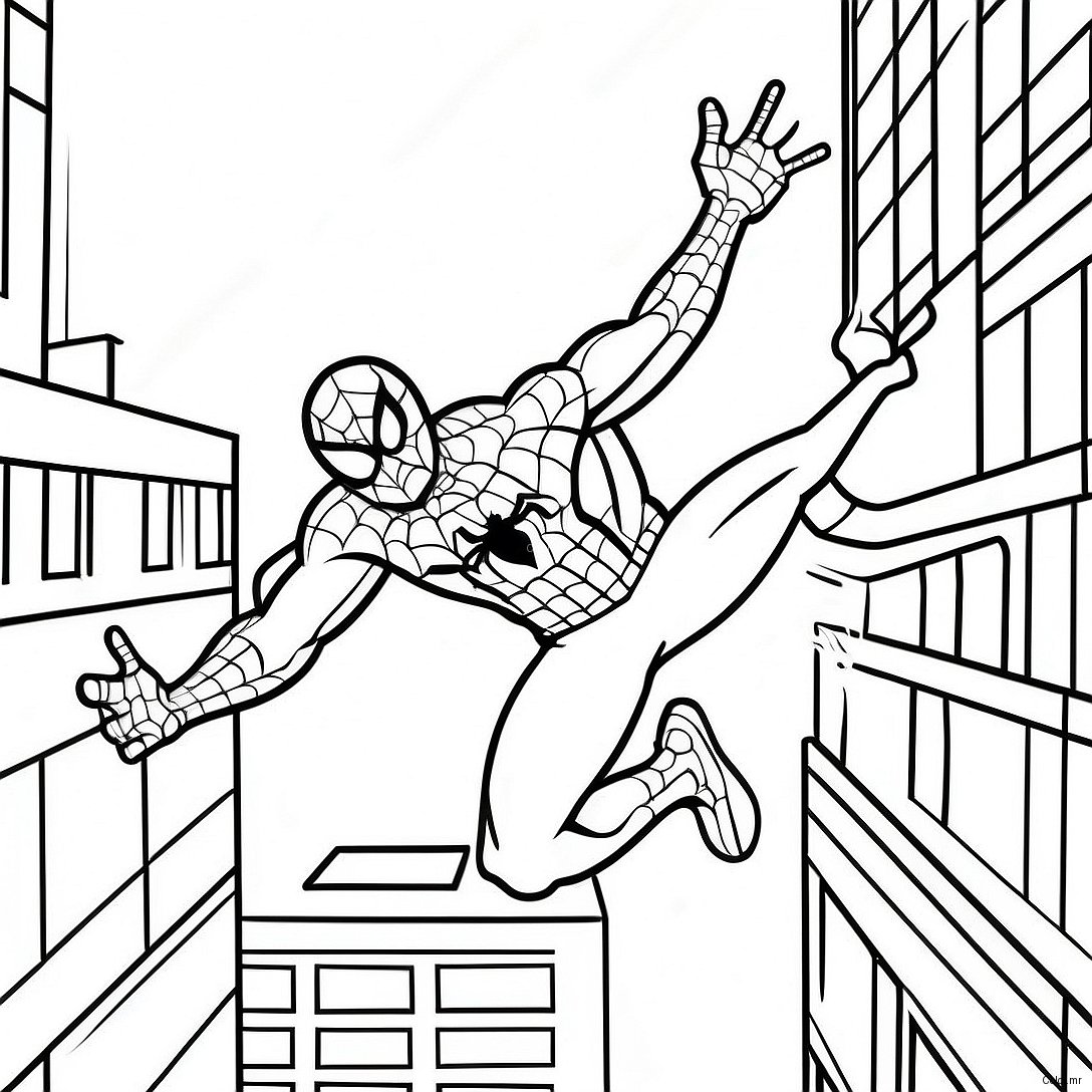 Spider Man Swinging Through The City Coloring Page 45224 37572
