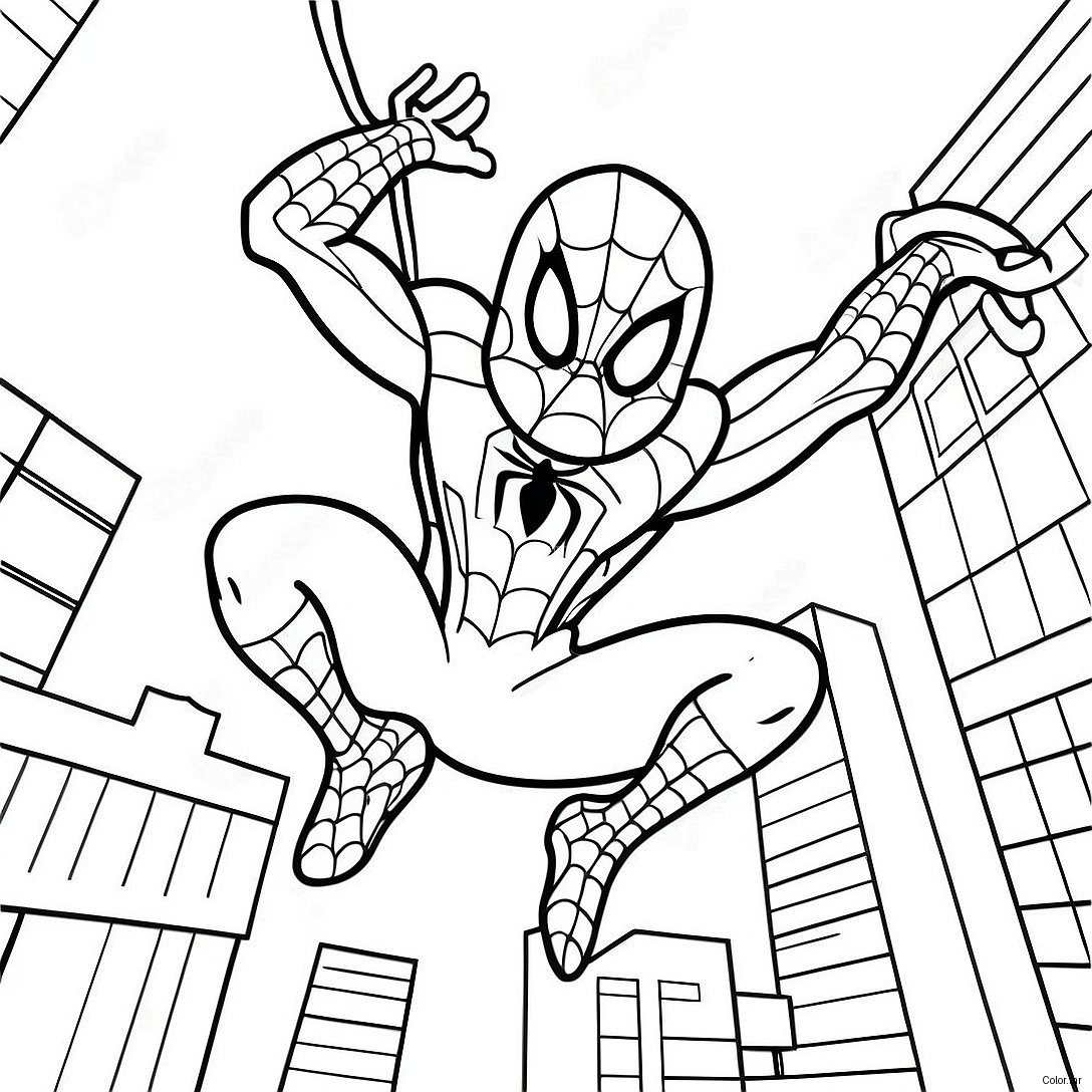 Spider Man Swinging Through The City Coloring Page 60217 49966