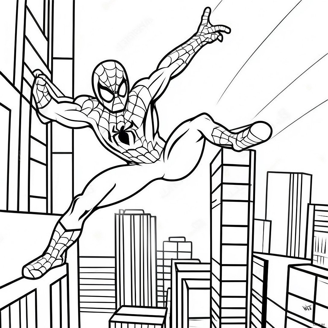 Spider Man Swinging Through The City Coloring Page 60217 49967
