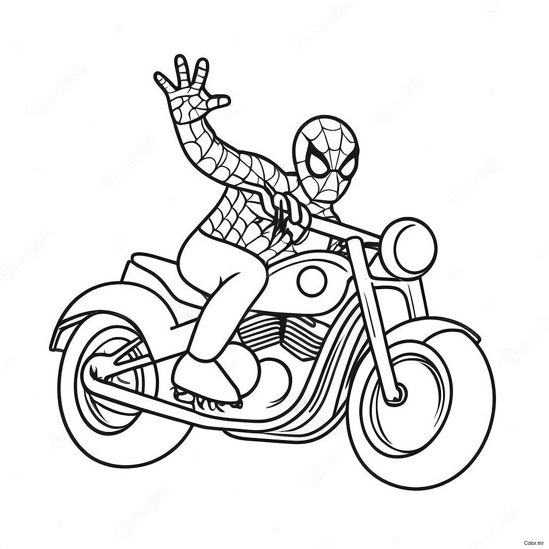 Spiderman Riding A Cool Motorcycle Coloring Page 19979 18636