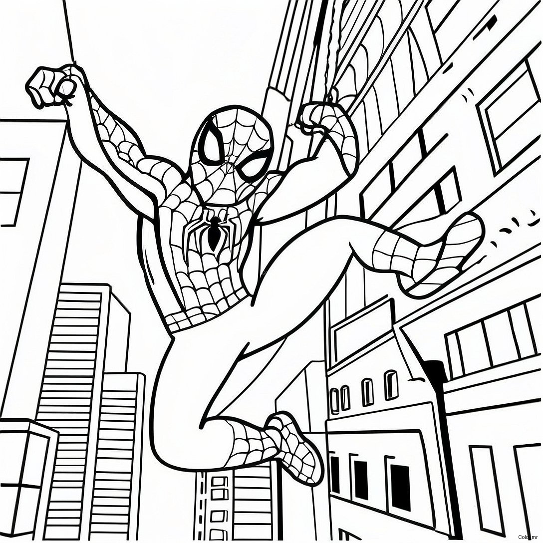 Spiderman Swinging Through City Coloring Page 33552 17717