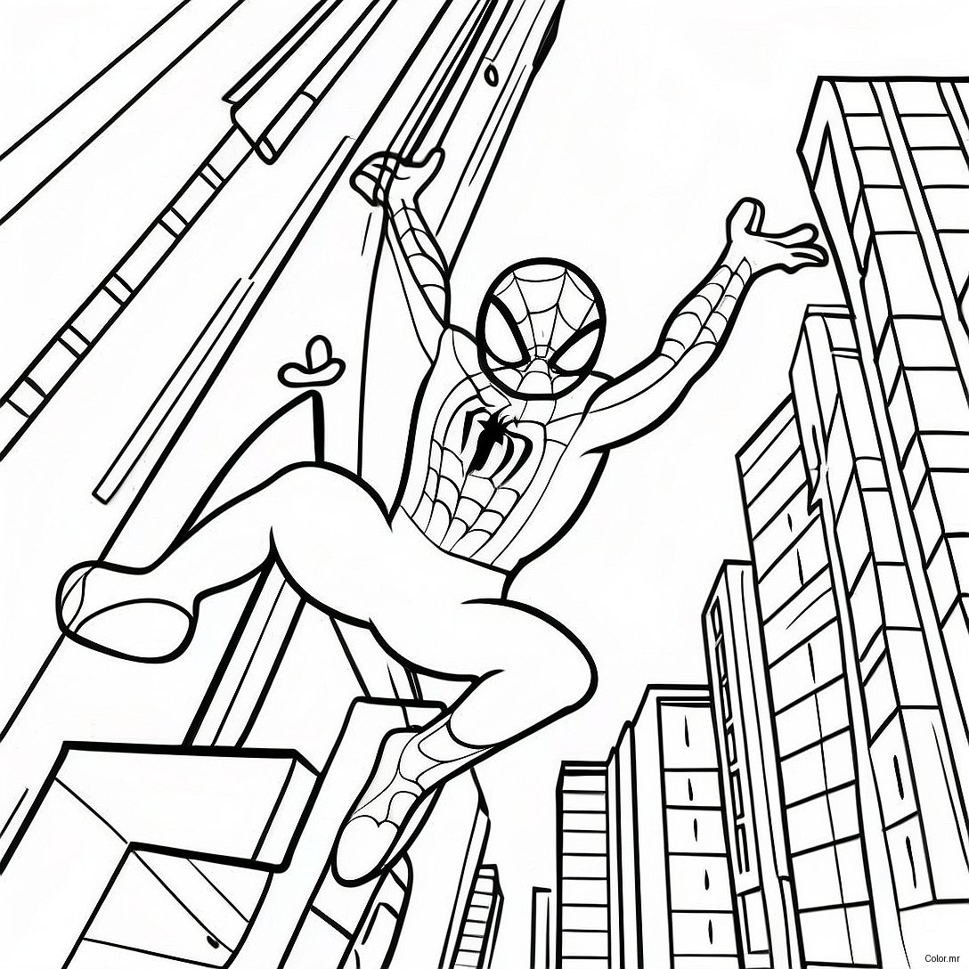 Spiderman Swinging Through City Coloring Page 33552 17718