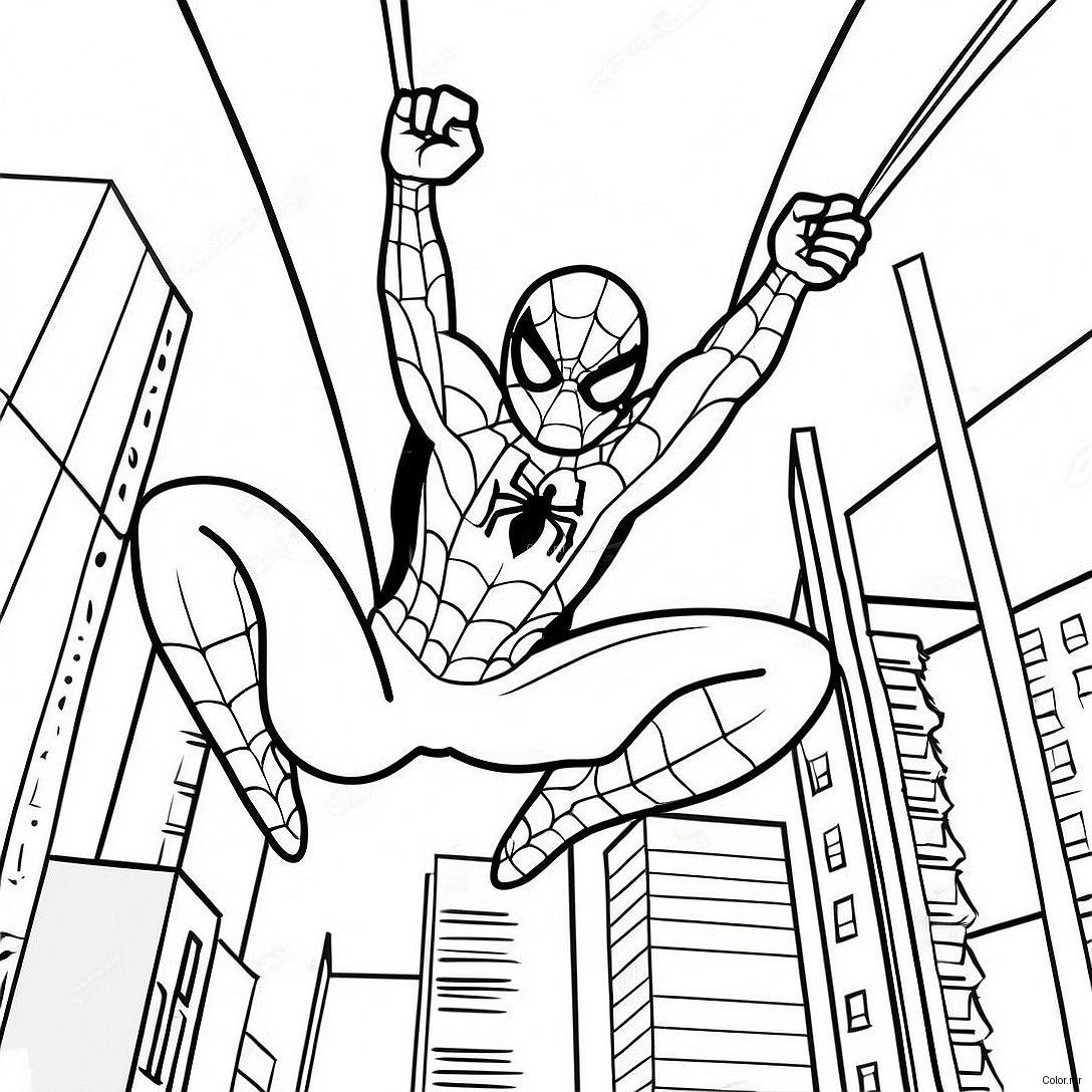 Spiderman Swinging Through City Coloring Page 33552 17720