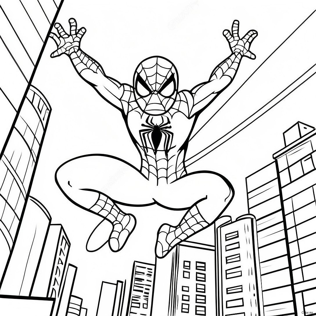 Spiderman Swinging Through City Coloring Page 37016 30830