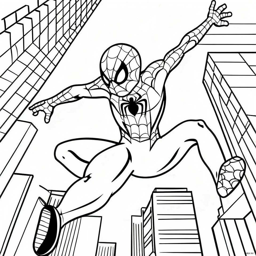 Spiderman Swinging Through The City Coloring Page 68874 56785
