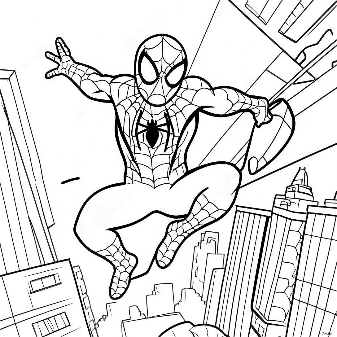 Spiderman Swinging Through The City Coloring Page 68874 56786