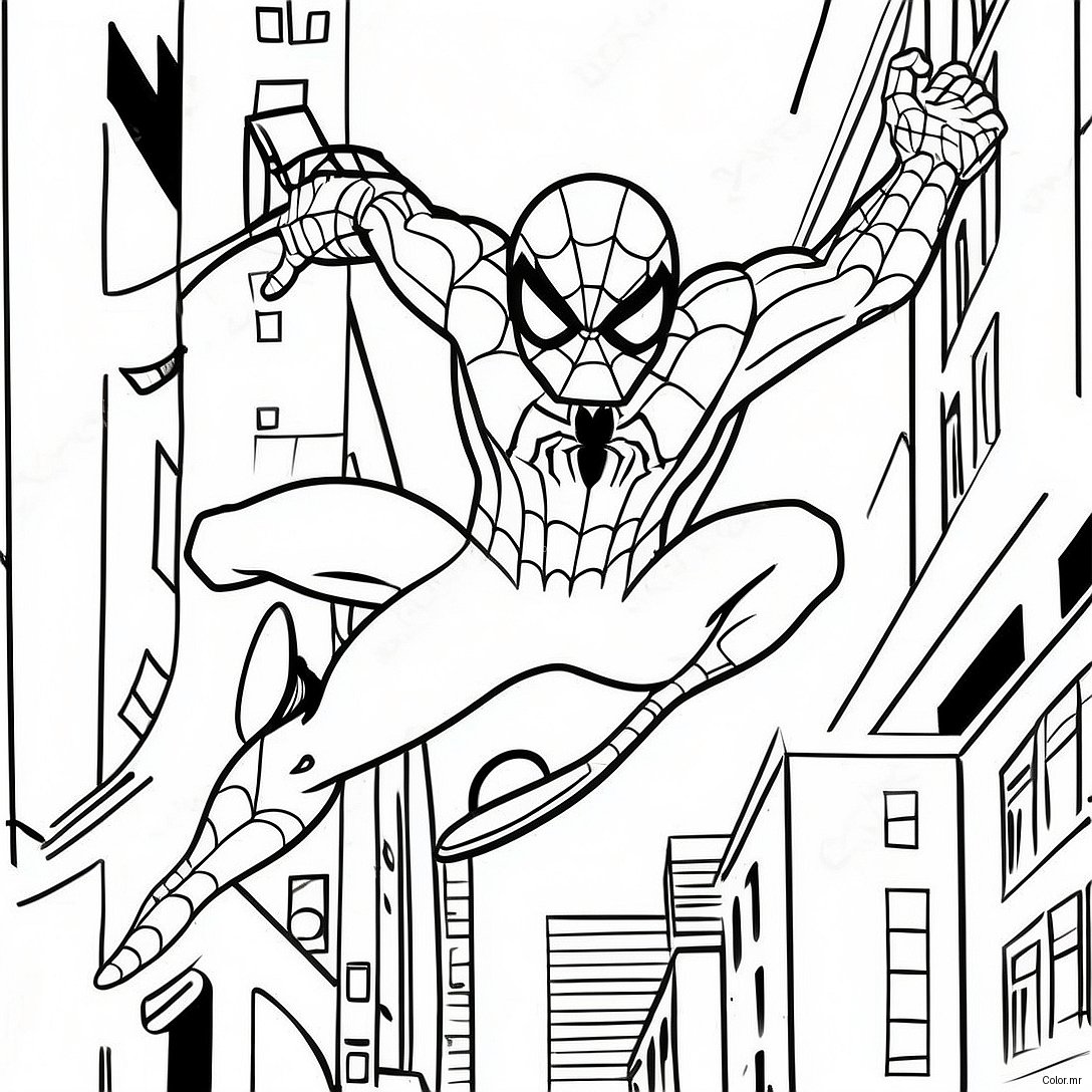 Spiderman Swinging Through The City Coloring Page 68874 56787