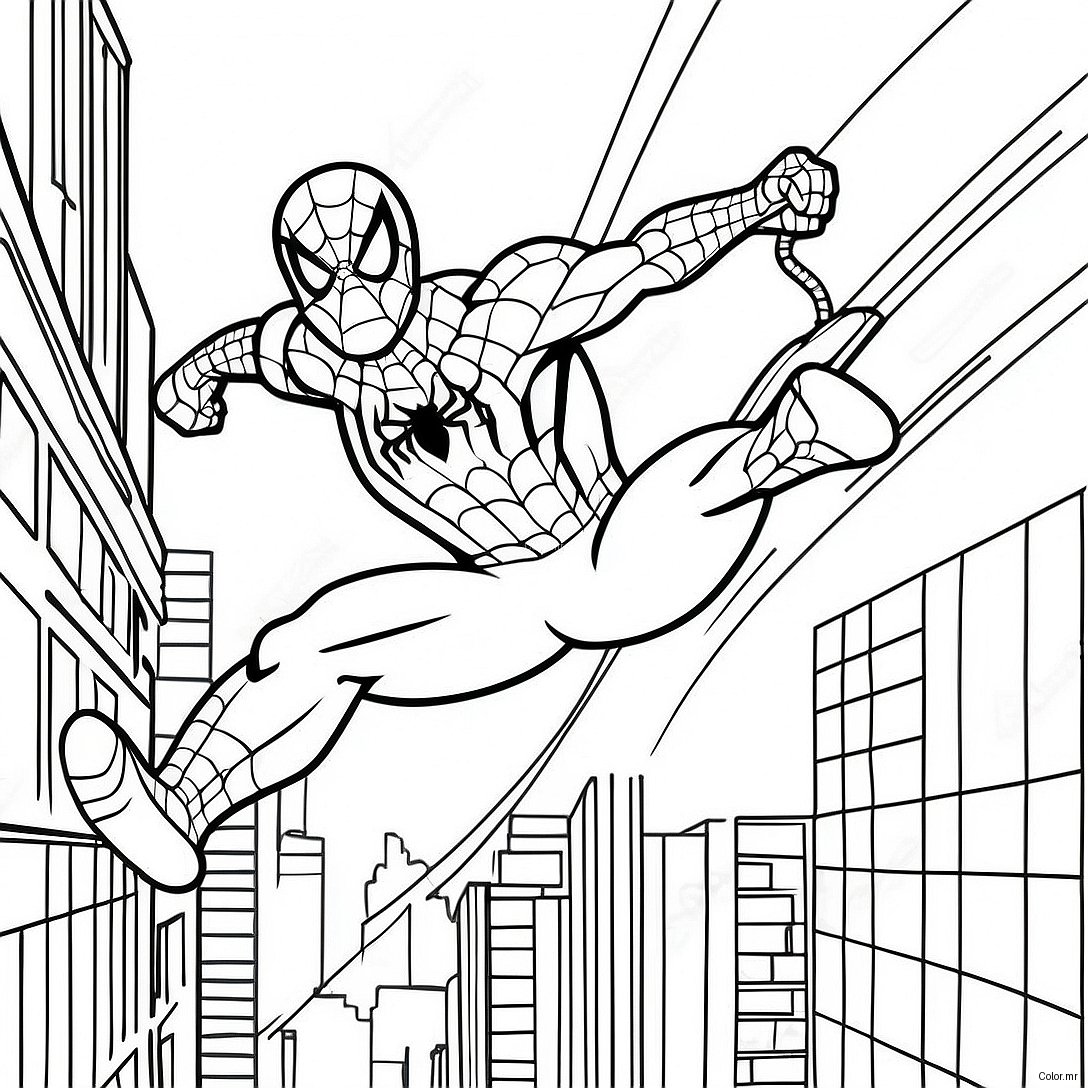 Spiderman Swinging Through The City Coloring Page 68874 56788