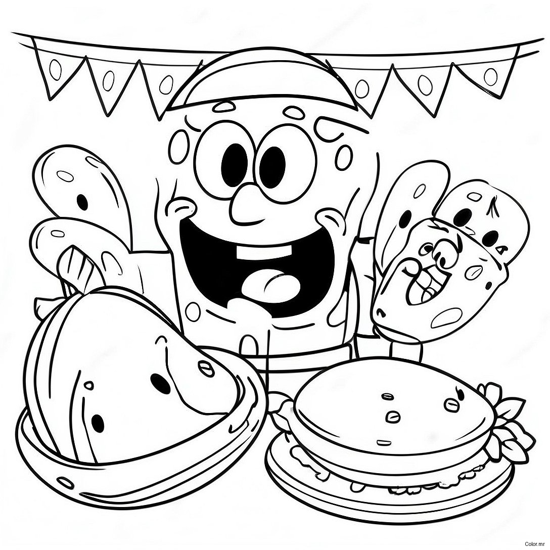 Spongebob Thanksgiving Feast Coloring Page 44892 37305