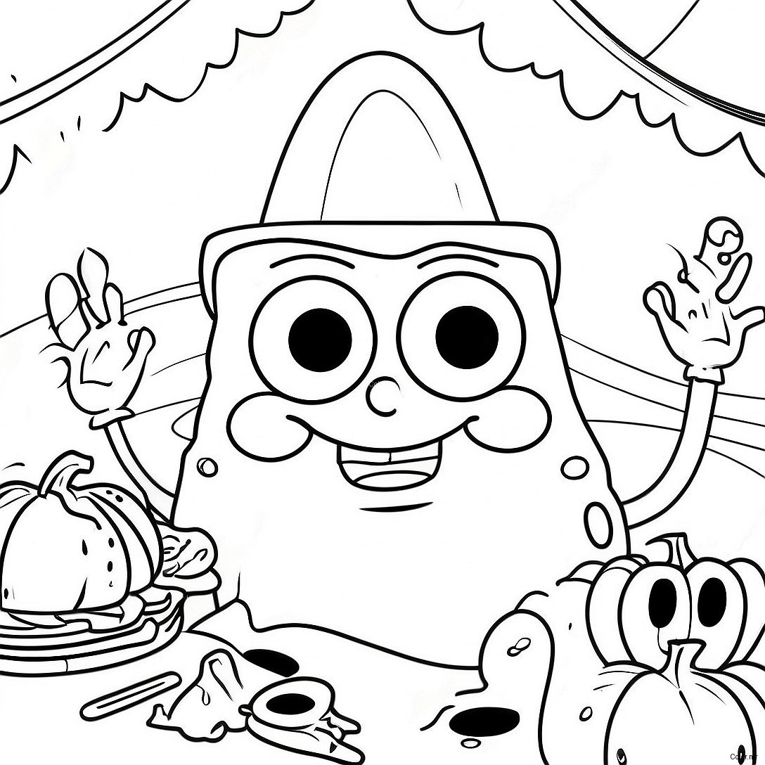 Spongebob Thanksgiving Feast Coloring Page 44892 37308