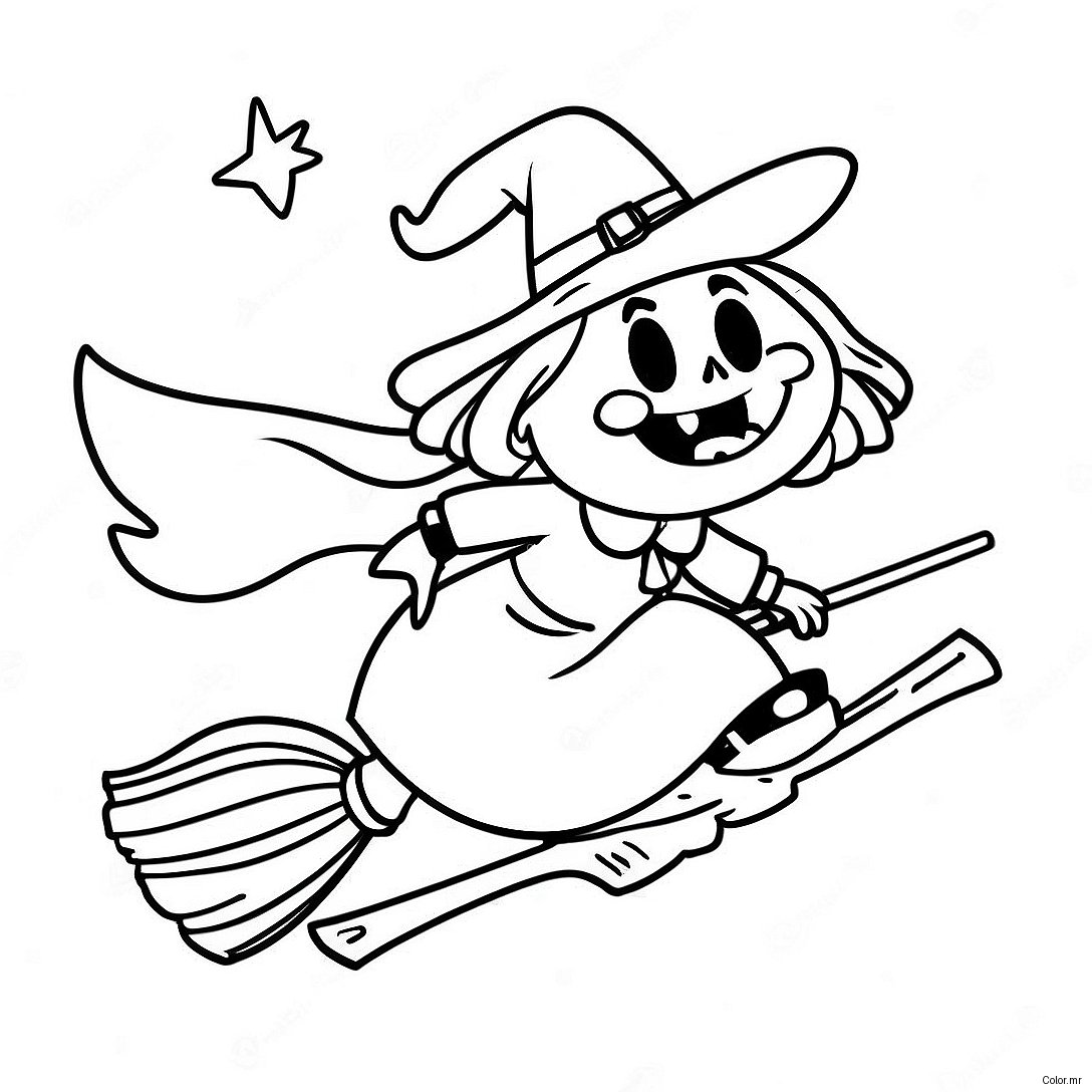 Spooky Witch Flying On A Broomstick Coloring Page 1862 1535