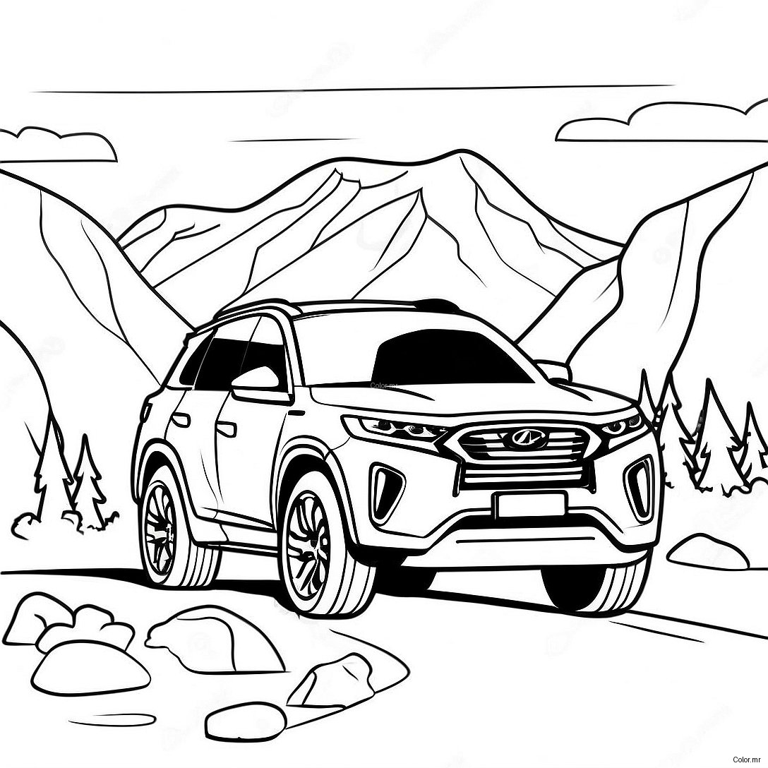 Sporty Suv Driving Through Mountains Coloring Page 30489 27387