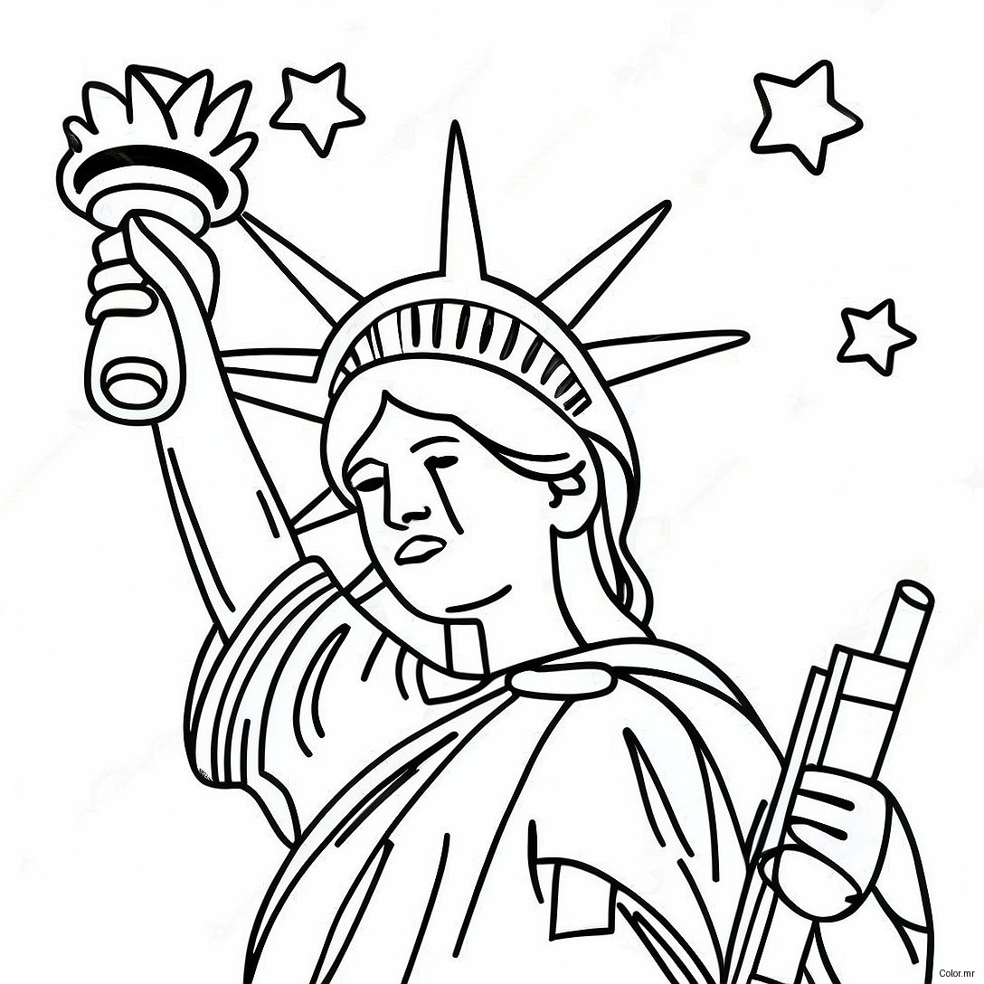 Statue Of Liberty With Sparkling Stars Coloring Page 25536 23321