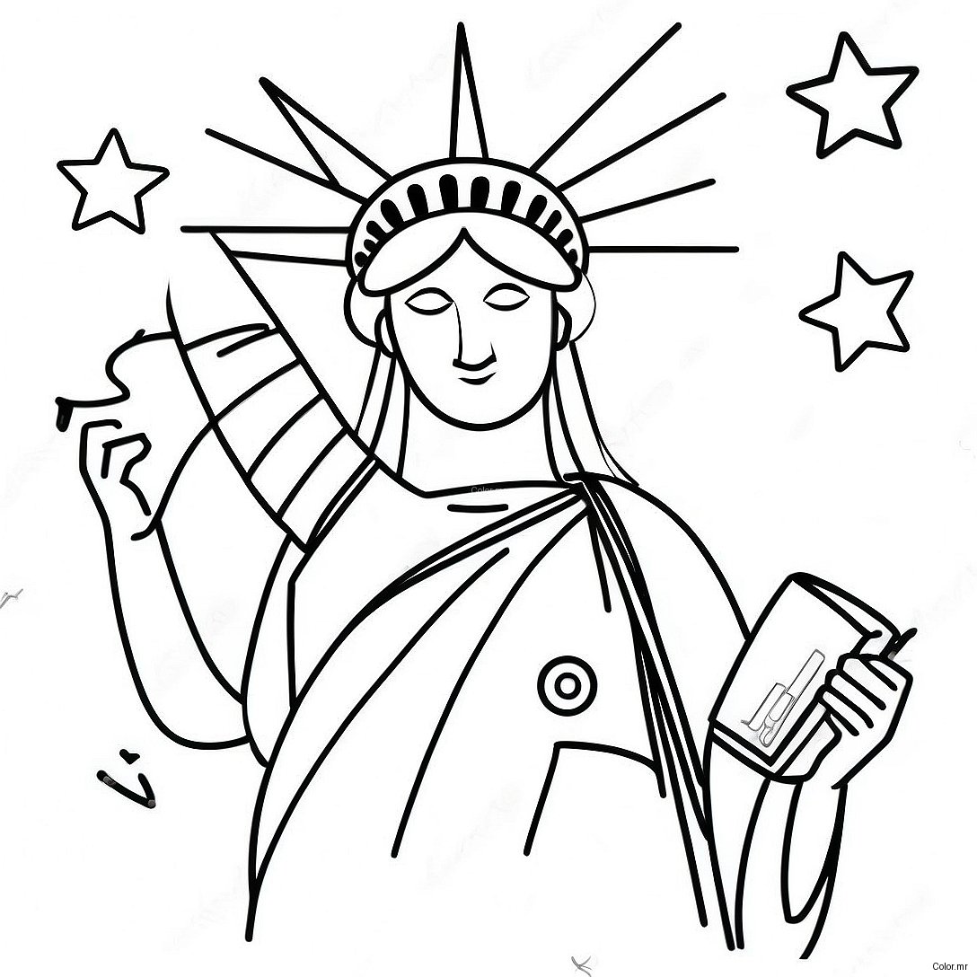 Statue Of Liberty With Sparkling Stars Coloring Page 25536 23509
