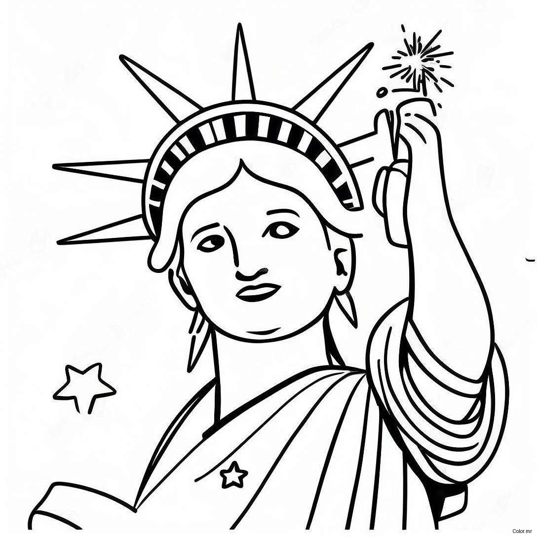 Statue Of Liberty With Sparkling Stars Coloring Page 25536 23510