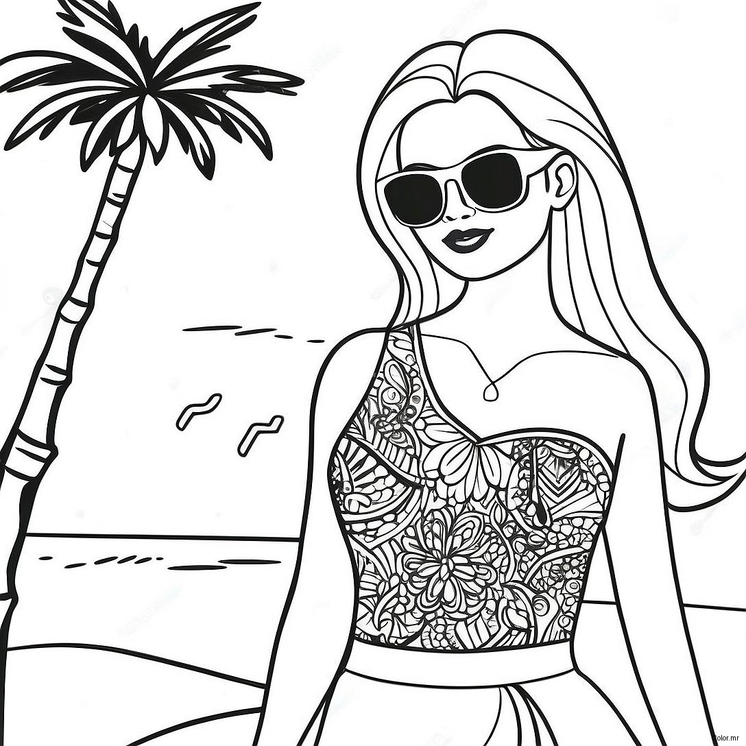 Stylish Malibu Barbie With Sunglasses Coloring Page 46814 38968