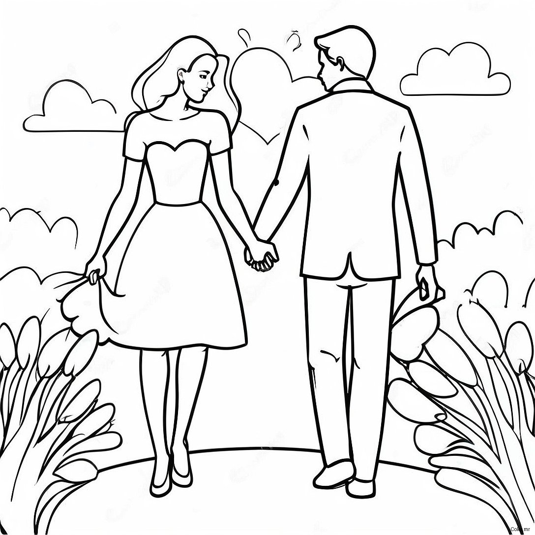 Sweetheart Couple Holding Hands Coloring Page 44993 37393