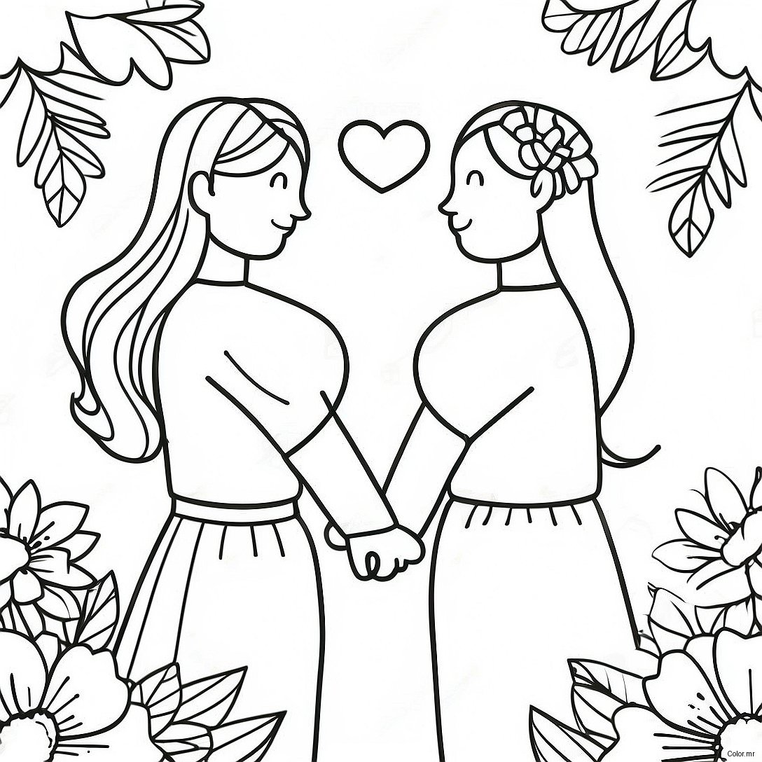 Sweetheart Couple Holding Hands Coloring Page 44993 37394