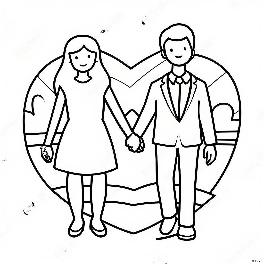 Sweetheart Couple Holding Hands Coloring Page 44993 37395