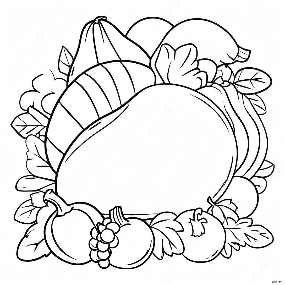 Thanksgiving Cornucopia With Fruits Coloring Page 9297 7596