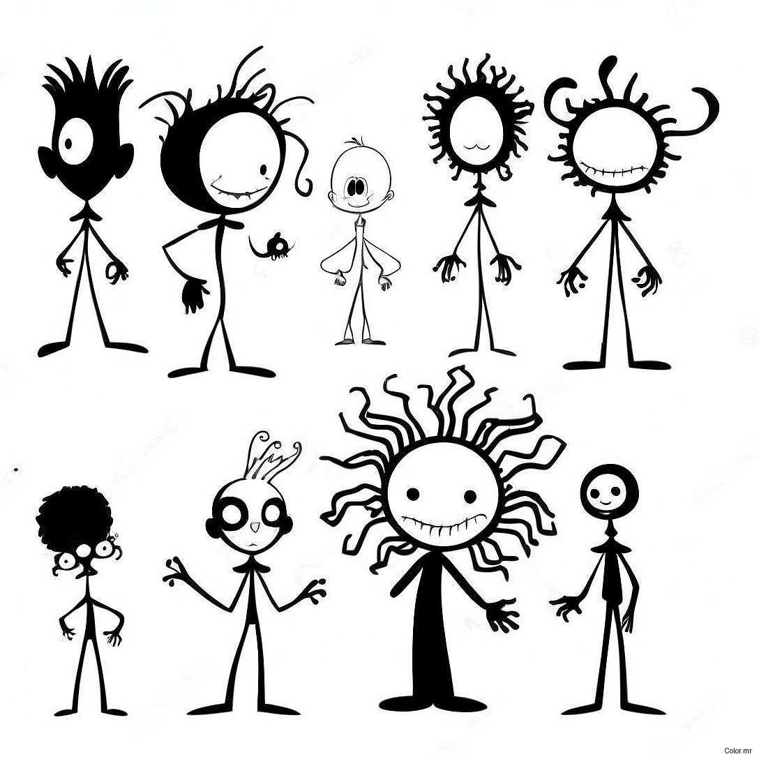 Tim Burton Character Silhouettes Coloring Page 13989 11593