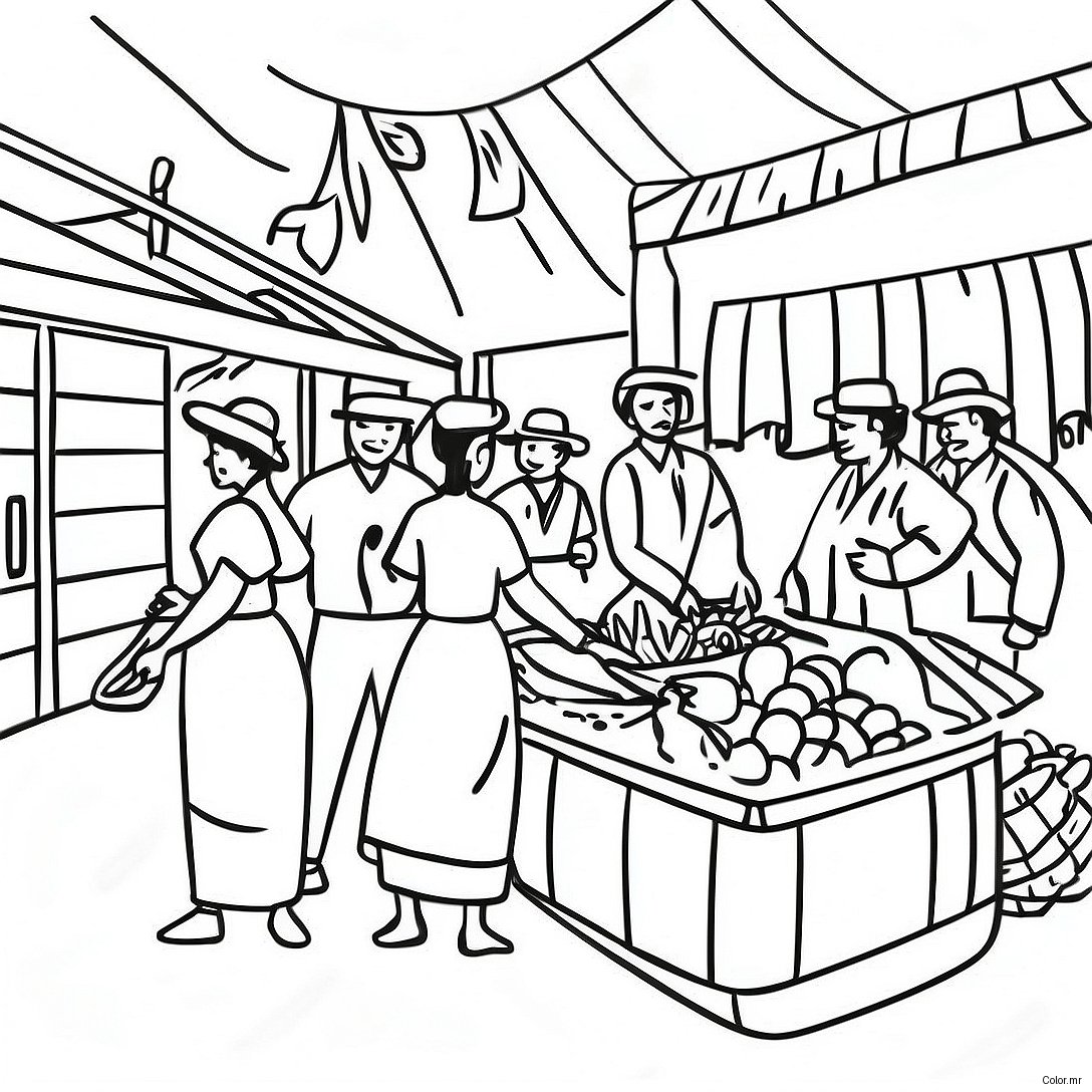 Traditional Guatemalan Market Scene Coloring Page 24736 22683