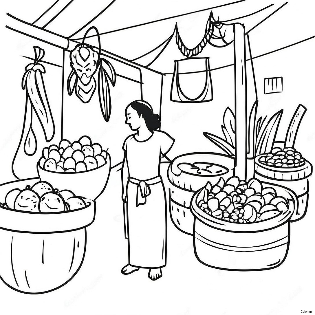 Traditional Guatemalan Market Scene Coloring Page 24736 22684