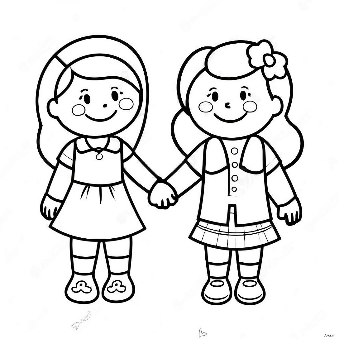 Two Bffs Holding Hands Coloring Page 8645 7079