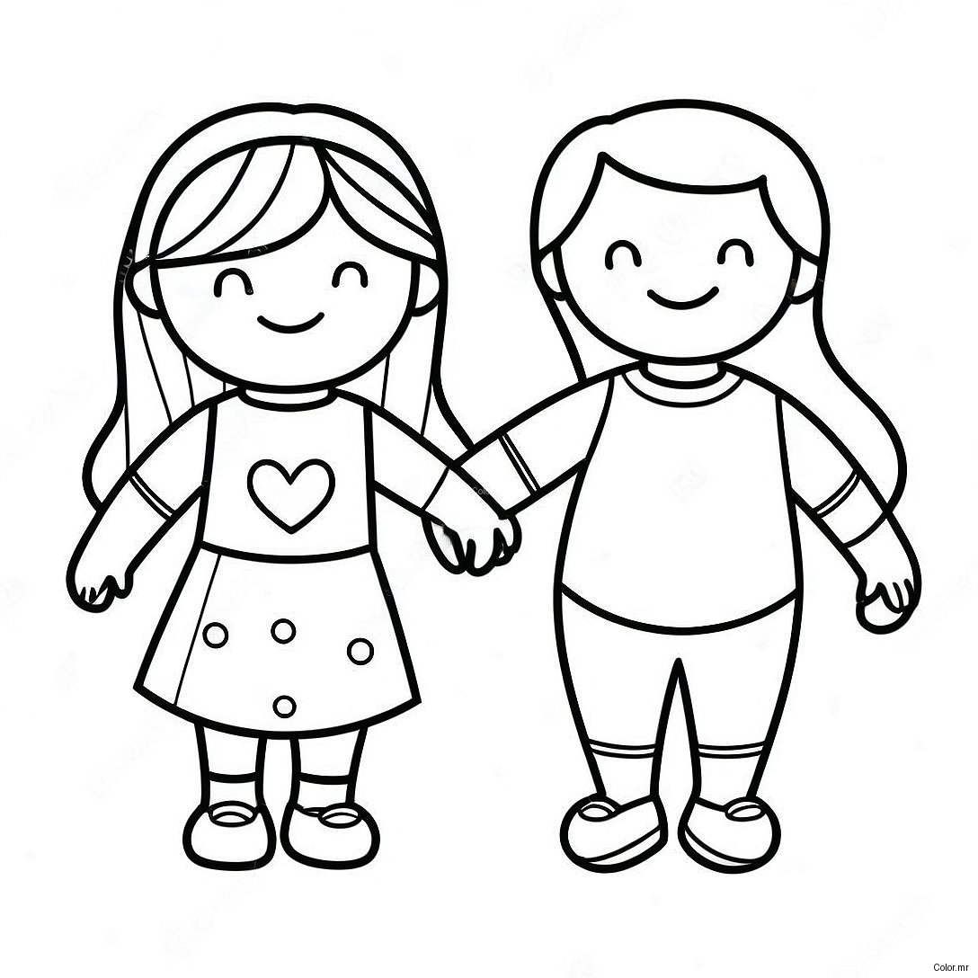 Two Bffs Holding Hands Coloring Page 8645 7080