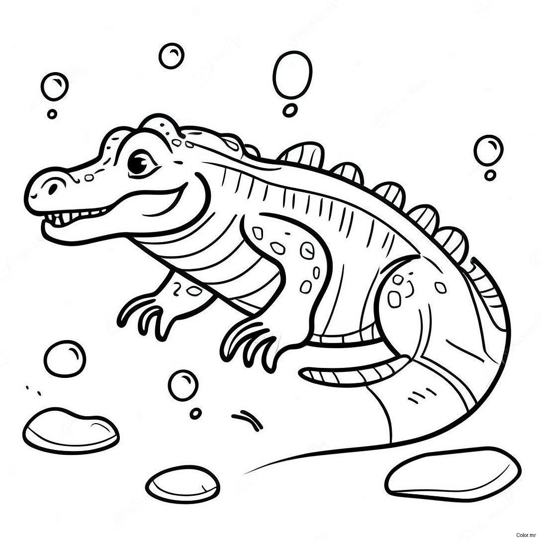 Vector The Crocodile Swimming In Water Coloring Page 41600 34524