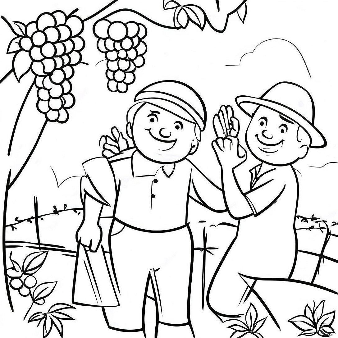 Vineyard Workers Gathering Grapes Coloring Page 71444 59036