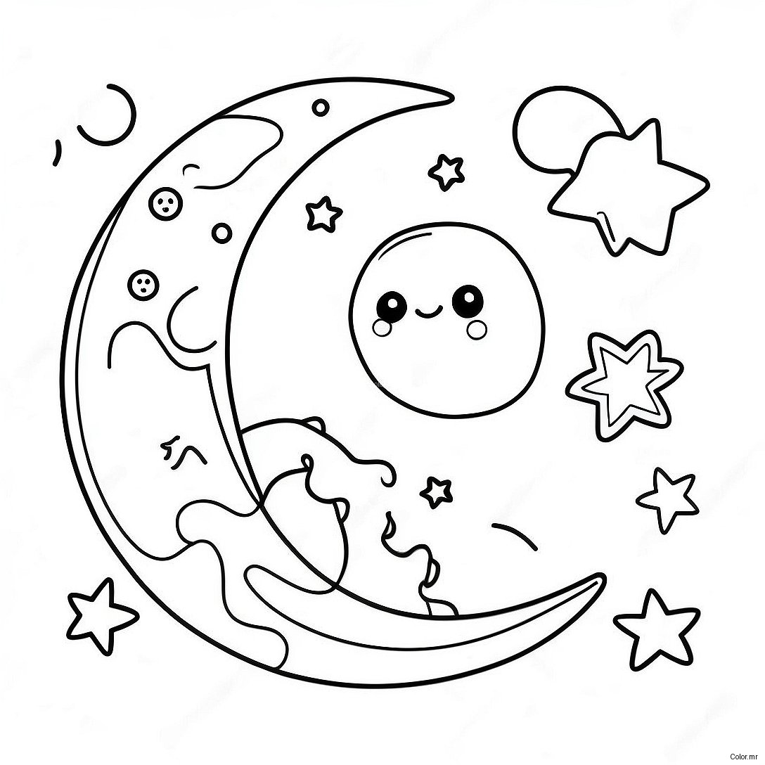 Whimsical Celestial Moon And Stars Coloring Page 18026 15107