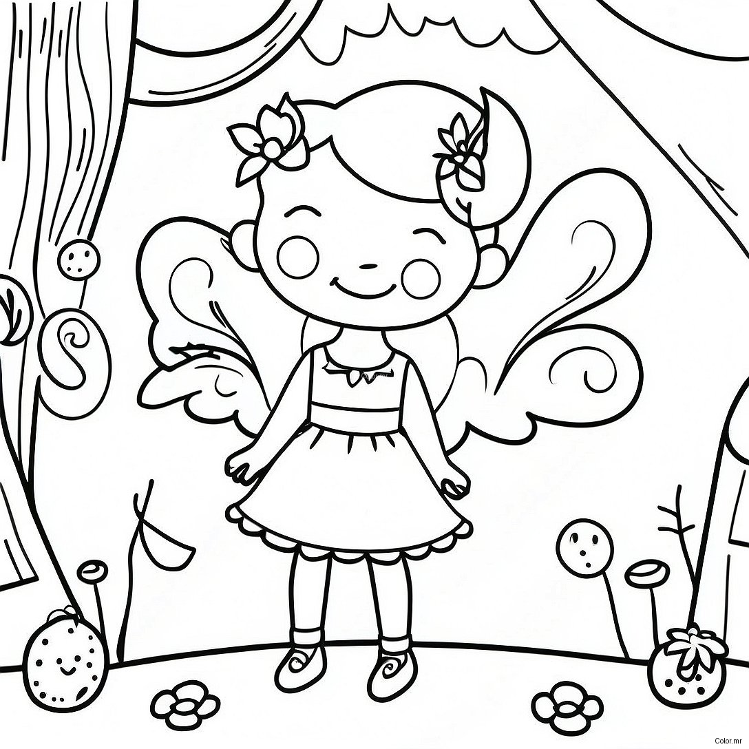 Whimsical Fairy Garden Scene Coloring Page 47034 39143