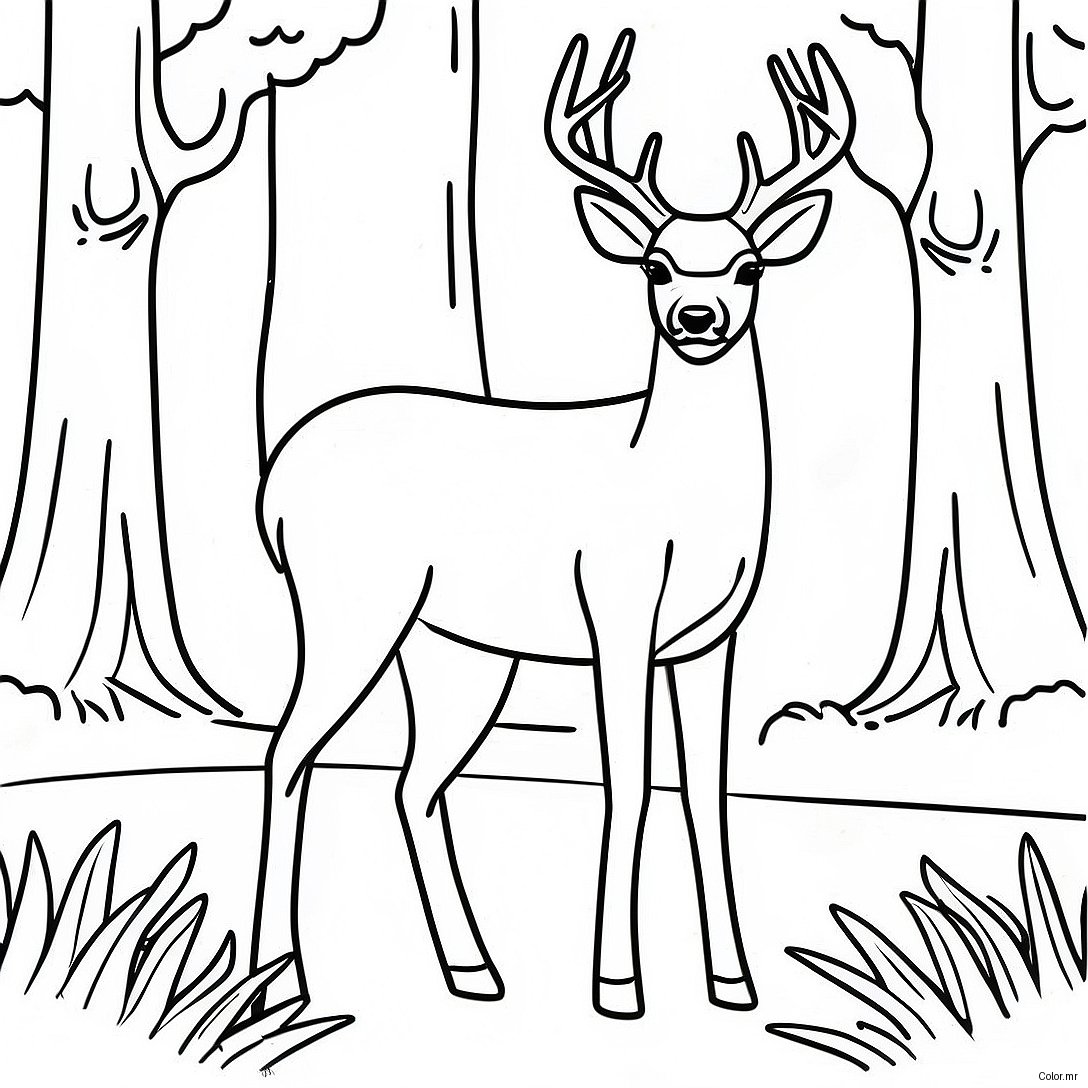 White Tailed Deer Standing In Forest Coloring Page 59336 49265