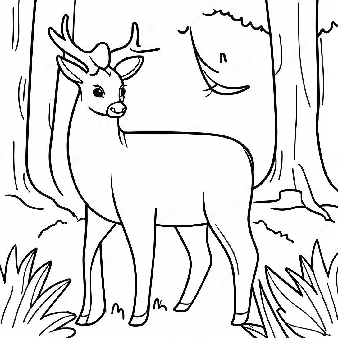 White Tailed Deer Standing In Forest Coloring Page 59336 49266
