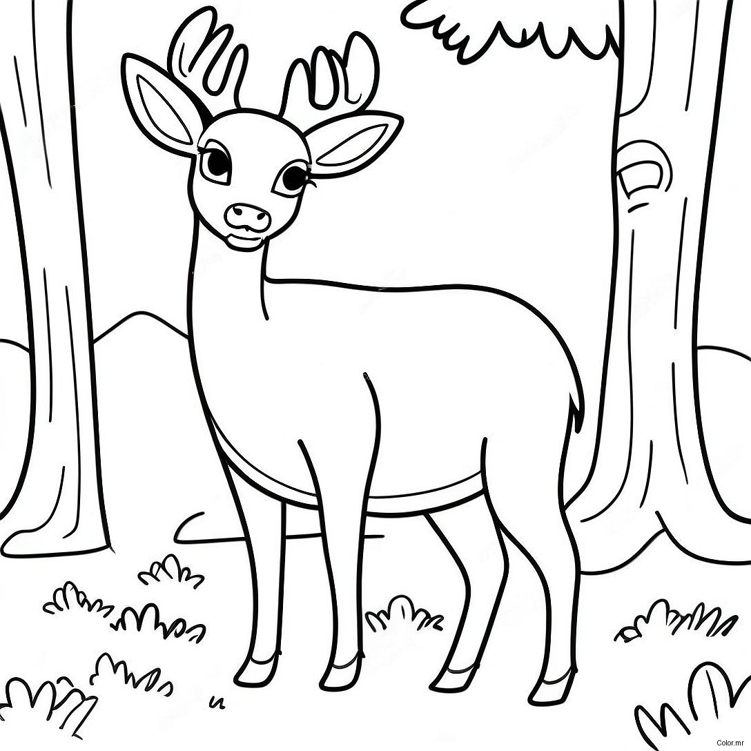 White Tailed Deer Standing In Forest Coloring Page 59336 49268
