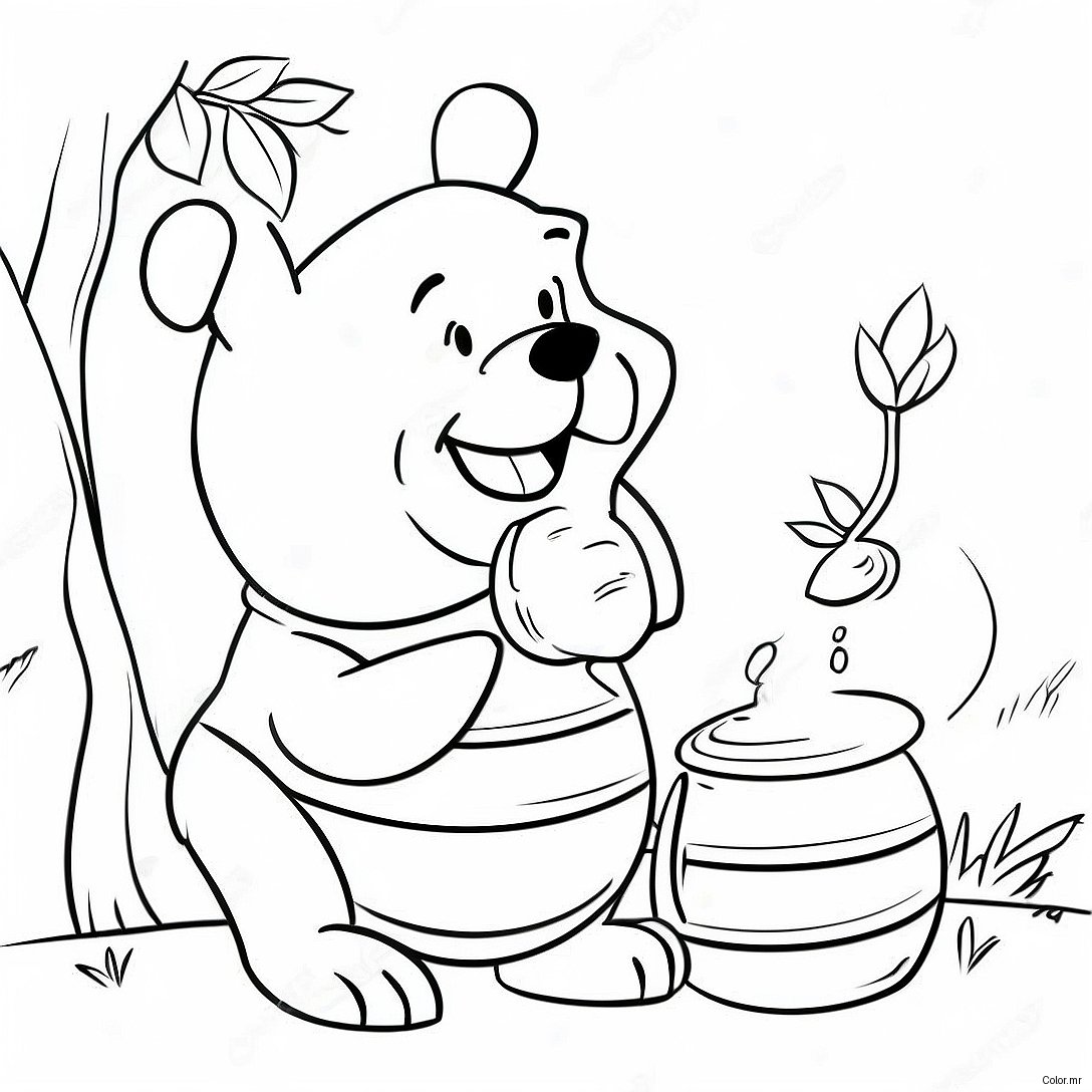 Winnie The Pooh With A Big Honey Pot Coloring Page 43603 36281