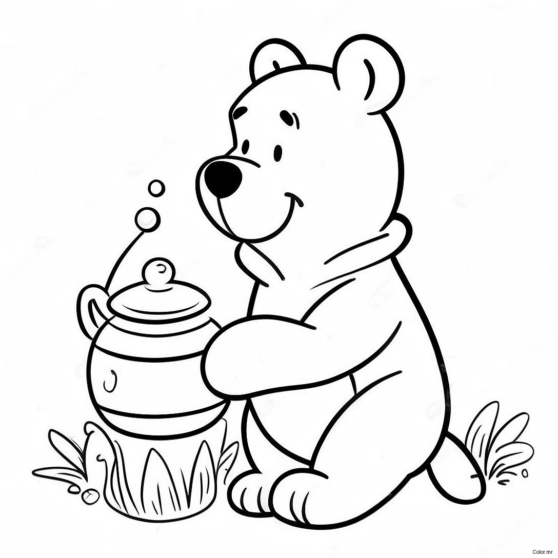 Winnie The Pooh With A Big Honey Pot Coloring Page 43603 36283