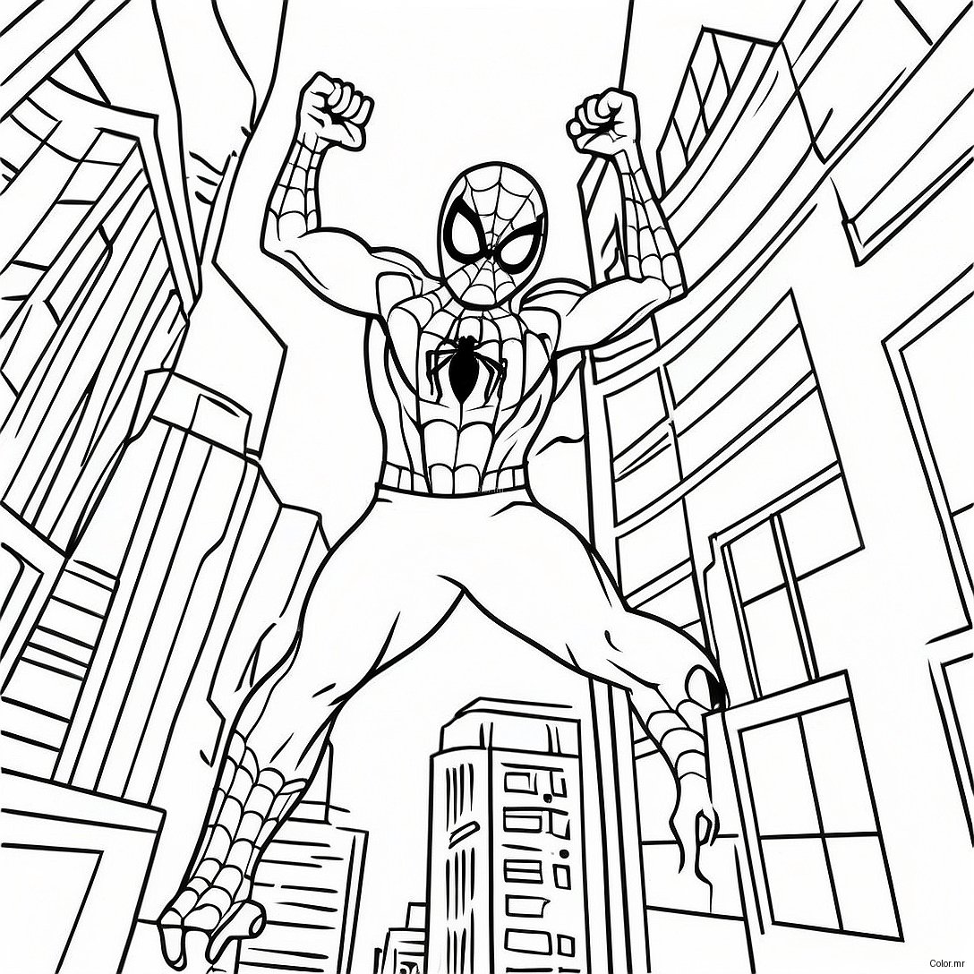 Zombie Spiderman Swinging Through City Coloring Page 74096 61134