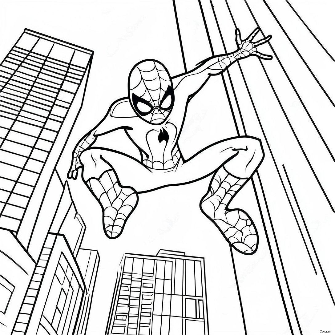 Zombie Spiderman Swinging Through City Coloring Page 74096 61136