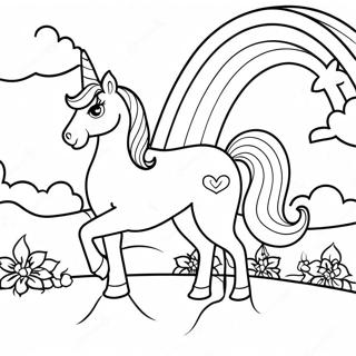 Pagina Da Colorare Della Magica Barbie Unicorno In Un Paesaggio Arcobaleno 16453-13866