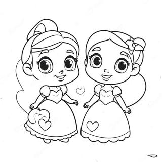 Pagina Da Colorare Di Adorabili Principesse Disney Con Cuori 17014-14313